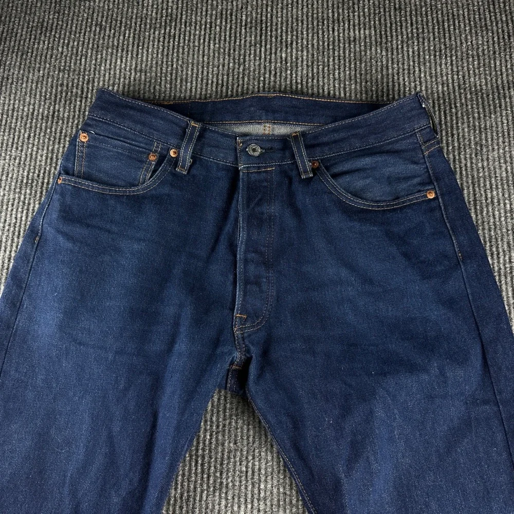 Levis 501 Original Fit Jeans Mens 34x34 Dark Indigo Blue Straight Leg Denim